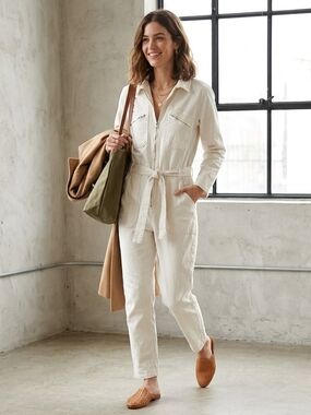 Acquaverde Paris Off-White Utility Jumpsuit with Tie Waist - Size 38